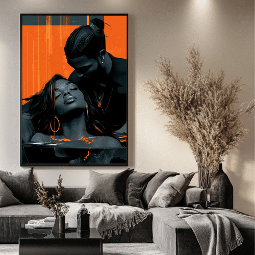 A heartfelt depiction of love in "Acts of Service" artwork by ALHARI Gallery, showcasing a couple in an intimate moment, perfect for romantic spaces.