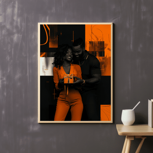 Stylish interior showcasing Acts of Service artwork by ALHARI Gallery, capturing the essence of romantic gestures and Black beauty in an elegant setting.