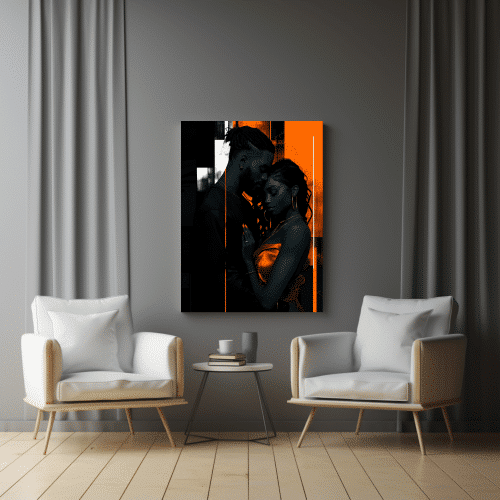 Physical Touch art piece in a cozy seating area, embodying Black love and emotional connection. A luxurious addition to modern decor.