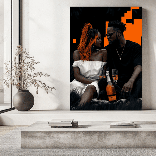 Quality Time artwork from ALHARI Gallery's Love Languages Collection, featuring a couple enjoying meaningful moments, perfect for elegant living spaces.