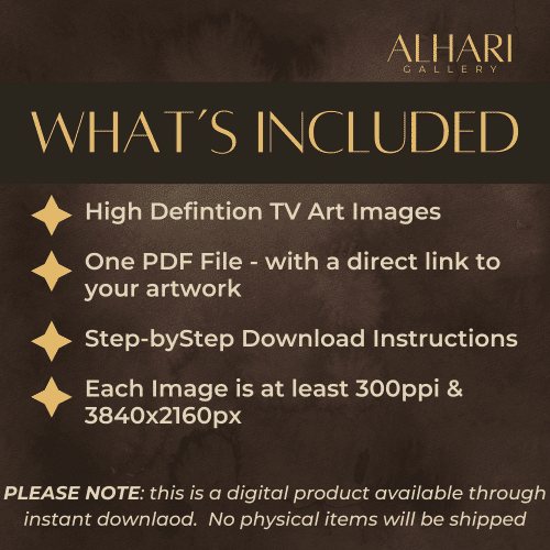 What's Included: High-definition TV art images, a PDF guide with direct download links, and step-by-step instructions for seamless access and vibrant display setup.